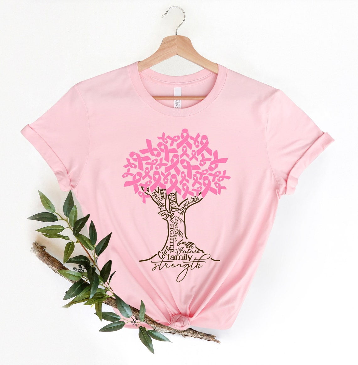 Simple Fit Pink Ribbon Tree Shirt, Cancer Tree Shirt, Breast Cancer ...