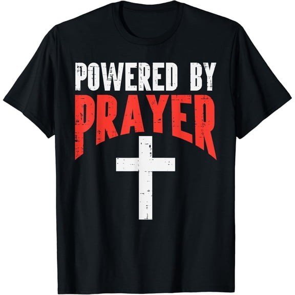 Simple Fit Powered By Prayer Cross God Christ Men Women T-Shirt