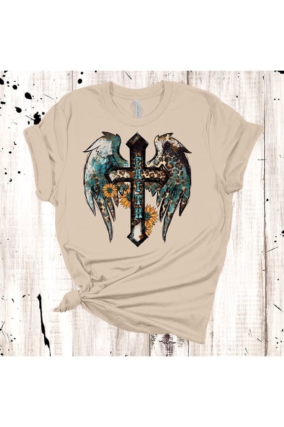 Pretty Western Faith Wings, Western Wings Cross, Sunflowers Cross, Soft Unisex, Plus Size Available All Size S-5XL