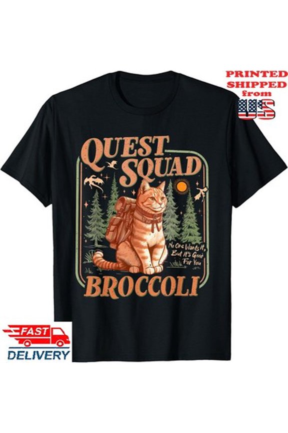 Quest Fantasy Squad Broccoli Kitten Cat T-Shirt, Unisex Tee All Size S-5XL