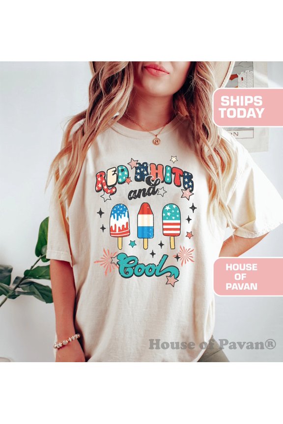 Red White and Cool, Popsicle Vintage Inspired Tee Shirt, American Graphic Tee, Retro Tee Shirt, , Garment Dyed, Boho, USA