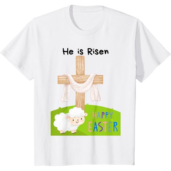 Simple Fit Religious /Boy "He Is Risen" Cross And Lamb T-Shirt