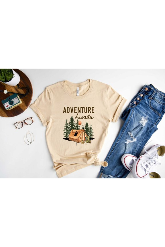 Retro Adventure Awaits Shirt, Happy Camper Life Shirt, Camper Shirt, Nature Lover Shirt, Hiking Gifts, Glamping Shirt, Camping Crew Shirt