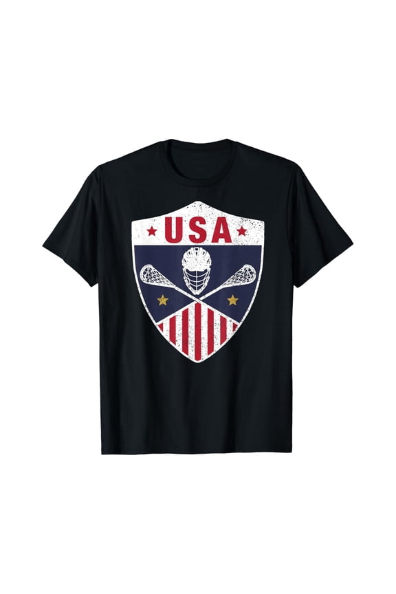 Retro America Lacrosse T-Shirt I Proud Usa Lax Player Jersey T-Shirt All Size S-5Xl