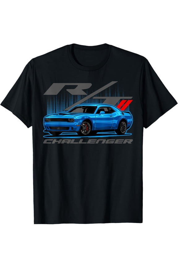 Retro Blue Car Challenger Colorful Automotive Performance T-Shirt All Size S-5Xl