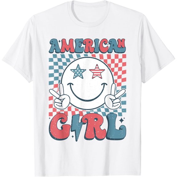 Simple Fit Retro Groovy 4Th Of July Girls Teens Women American Girls T-Shirt