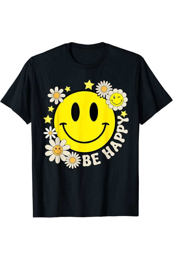 Retro Groovy Be Happy Smile Face Daisy Flower 70S T-Shirt