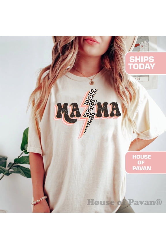 Retro Mama Lighting, Vintage Inspired Tee Shirt Leopard Shirt, Western Graphic Tee, Retro Shirt, , Garment Dyed, Boho, Women
