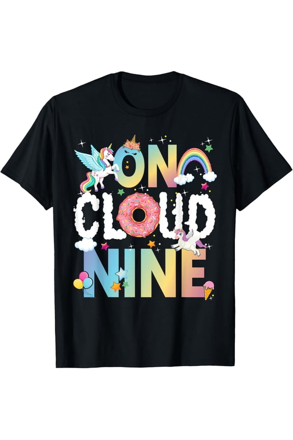 Retro On Cloud Nine Flower Happy 9Th Birthday 9 Years Old T-Shirt