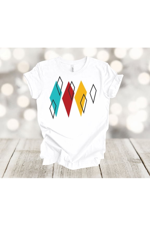 Retro Shirt, Mid Century Shapes, 50's, 60's, Classic Symbols, Atomic, Soft Unisex Shirt, Plus Sizes Available All Size S-5XL