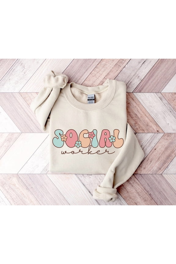 Retro Social Worker , Groovy Social Work Sweater, Msw Graduation Gift Idea, Gift For New Social Worker, Trendy Oversized Crewneck All Size S-5XL