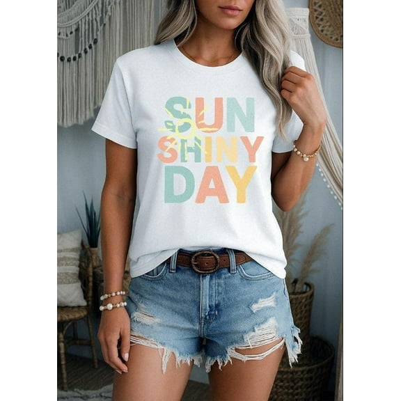 Simple Fit Retro Summer Shirt, Beach T Shirt, Summer Woman Shirt, Sunshine Aesthetic Shirt, Sun Shiny Day Tee, Festival Tshirt For Women