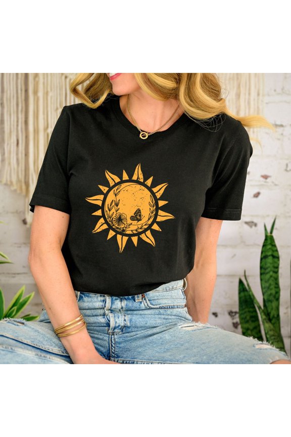 Retro Sun & Butterfly T-Shirt: Vintage Summer Vibes All Size S-5XL