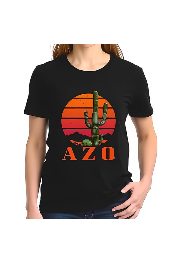 Retro Sunset Cactus T-Shirt - Vintage Design With Azo Abbreviation-All-Cotton All Size S-5Xl