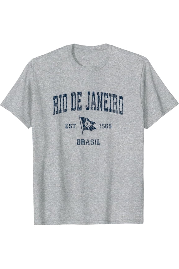 Rio De Janeiro Brazil Vintage Sports Navy Boat Anchor Flag T-Shirt All Size S-5XL
