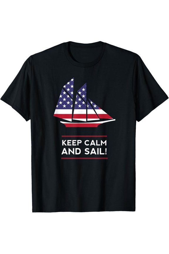 Sailing American Flag Usa America Boat Patriot Crew T-Shirt All Size S-5XL