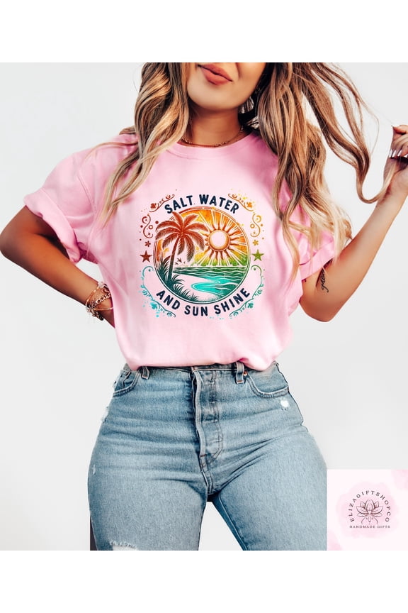 Salt Water And Sun Shine T-Shirt, Retro Summer Shirt, Summer Beach Crewneck, Tropical Woman Gift, Summer Vibes Crewneck, Vacation Mode Tee