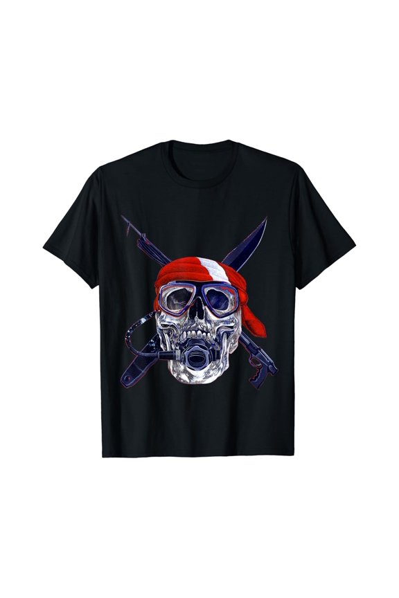 Scuba Diving Gifts Skull Speargun Spearfishing Dive Flag T-Shirt All Size S-5XL