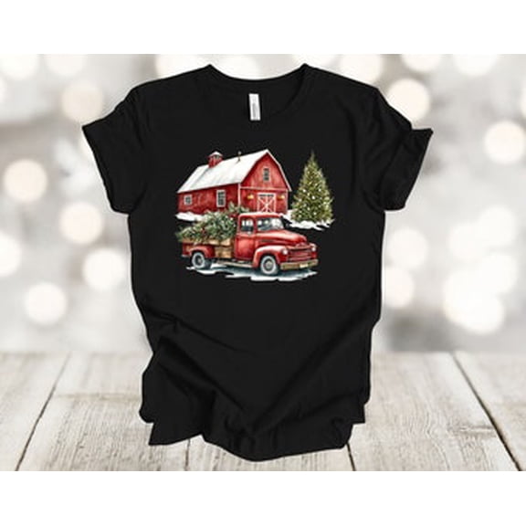 Simple Fit Shirt, Old Red Barn And Vintage Truck Farm, Soft Unisex Tee, Plus Sizes Available All Size S-5XL