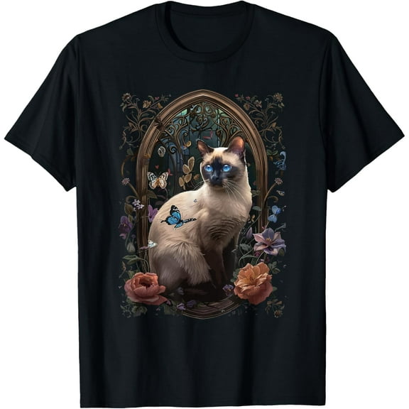 Simple Fit Siamese Cat Flower Design T-Shirt