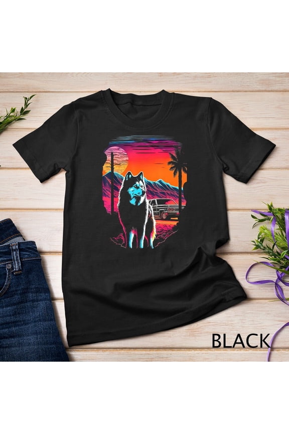 Simple Fit Siberian Husky 80S Sunset Vintage Retro Style T-Shirt Unisex T-Shirt