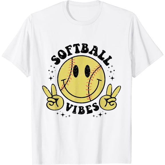 Simple Fit Smile Face Softball Vibes, Game Day Softball Life Mom Retro T-Shirt All Size S-5Xl