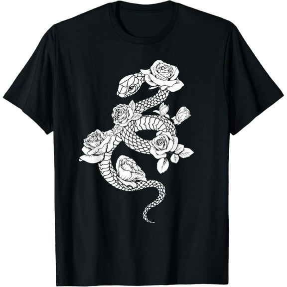 Simple Fit Snake & Flowers Gothic Witchy Punk Style Graphic Design T-Shirt