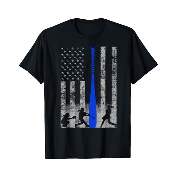 Simple Fit Softball American Flag - Blue Bat And Softball Players Flag T-Shirt All Size S-5Xl