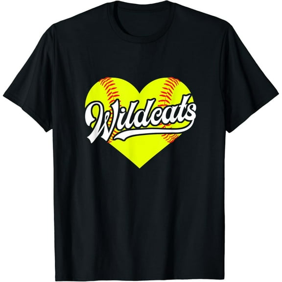 Simple Fit Softball Heart Wildcats Team T-Ball Little League Girls Gift T-Shirt All Size S-5Xl