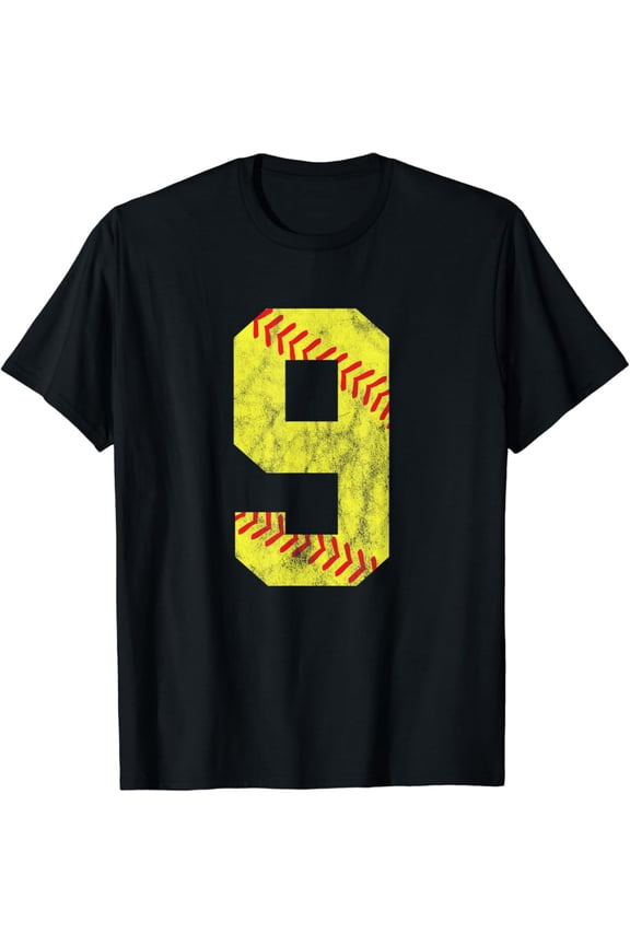 Softball Number 9 Nine 9Th Birthday T-Shirt All Size S-5Xl