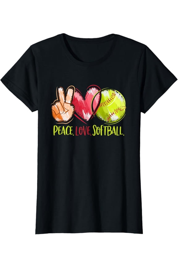 Softball Player Girls Peace Love Softball T-Shirt All Size S-5Xl