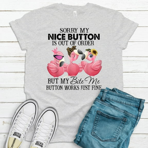 Simple Fit Sorry My Nice Button Is Out Of Order But My Bite Me Button Works Just Fine, Cute Flamingo Tee Shirt, Soft Tee, Plus Sizes Available All Size S-5XL