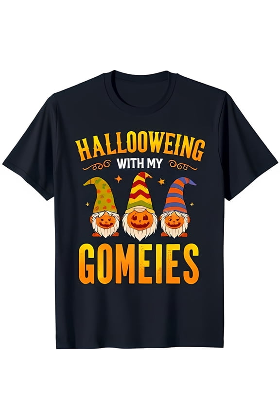 Spooky Black T-Shirt With 'Halloweing With My Gomeies' Graphic & Cartoon All Size S-5Xl