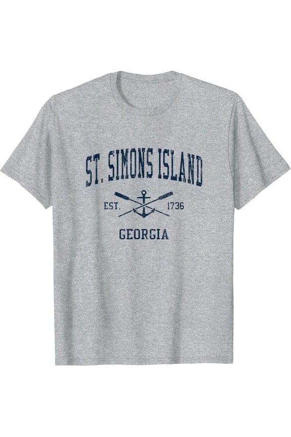 St. Simons Island Ga Vintage Navy Crossed Oars & Boat Anchor T-Shirt All Size S-5XL