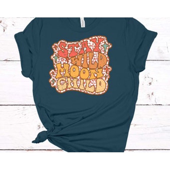 Simple Fit Stay Wild Moon Child, Retro Hippie Shirt, Soft Tee Shirt, Choice Of Colors, Plus Size Available All Size S-5XL