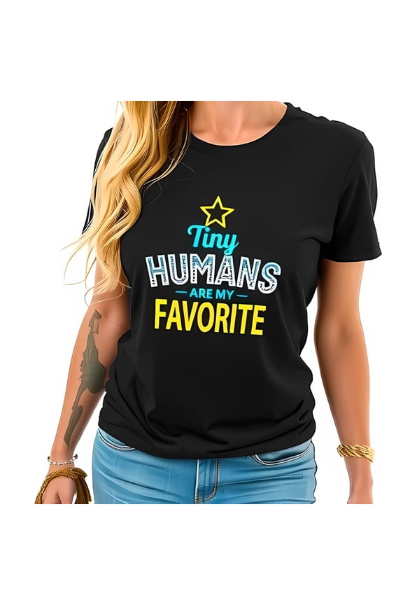 Stylish Black Cotton Short Sleeve T-Shirt With " Tiny Humans Are My -All-Cotton All Size S-5Xl