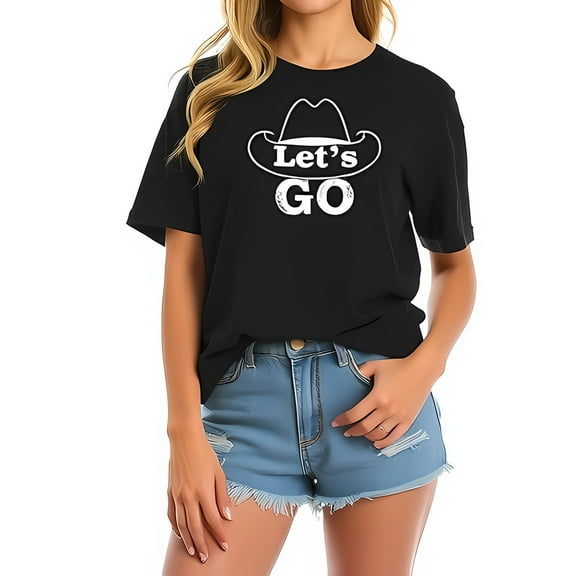 Simple Fit Stylish Black Short-Sleeve T-Shirt With And 'Let'S Go'Text - Perfect-All Cotton All Size S-5Xl