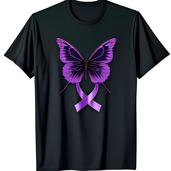 Simple Fit Stylish Black T-Shirt With Butterfly & Ribbon Graphic All Size S-5Xl