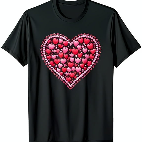 Simple Fit Stylish Black T-Shirt With Eye Catching Pink & Red Heart Graphic Design All Size S-5Xl