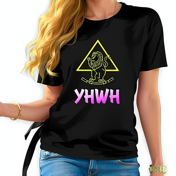 Simple Fit Stylish Black T-Shirt With Lion Design In Yellow & Yhw H Acronym - -All-Cotton All Size S-5Xl