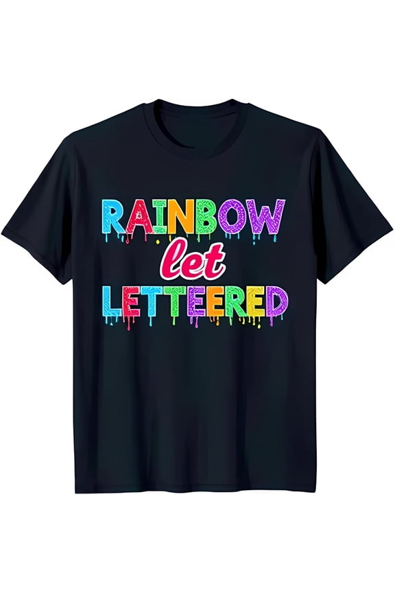 Stylish Black T-Shirt With Vibrant 'Rainbow Let Lettered' Graphic Design All Size S-5Xl