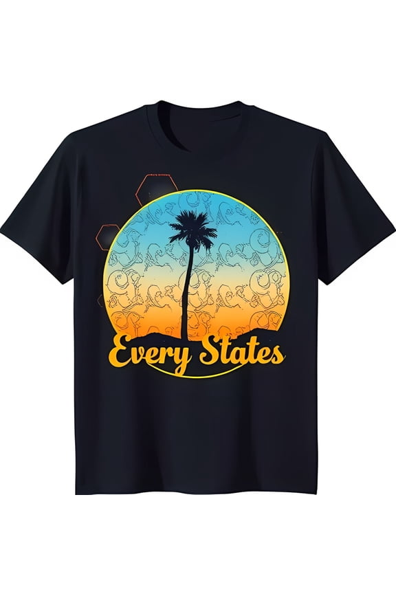 Stylish Black T-Shirt With Vibrant Tree Graphic Design For Summer Vibes All Size S-5Xl
