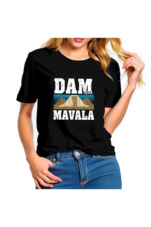 Stylish Cotton Short Sleeve T-Shirt With 'Dam ' & Mountain Design-All-Cotton All Size S-5Xl