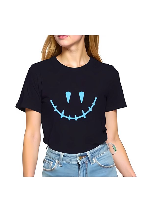 Stylish Cotton Short Sleeve T-Shirt With Playful Smiling Face-All-Cotton All Size S-5Xl