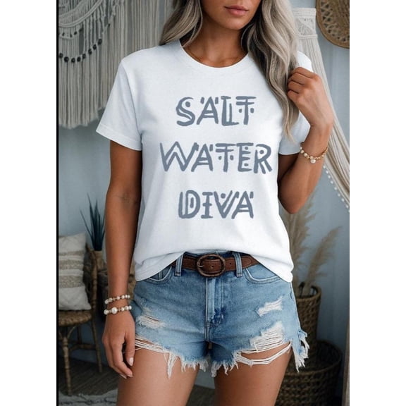 Simple Fit Summer Shirt, Salt Water Diva T Shirt, Beach Tshirts, Surfer Tee For Women, Ocean Lover Top, Tess For Beach Lovers, Surfer Girl Sweatshirt