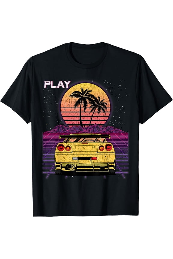 Synthwave Jdm Car Retro Drifting Racecar Retrowave Car T-Shirt All Size S-5Xl