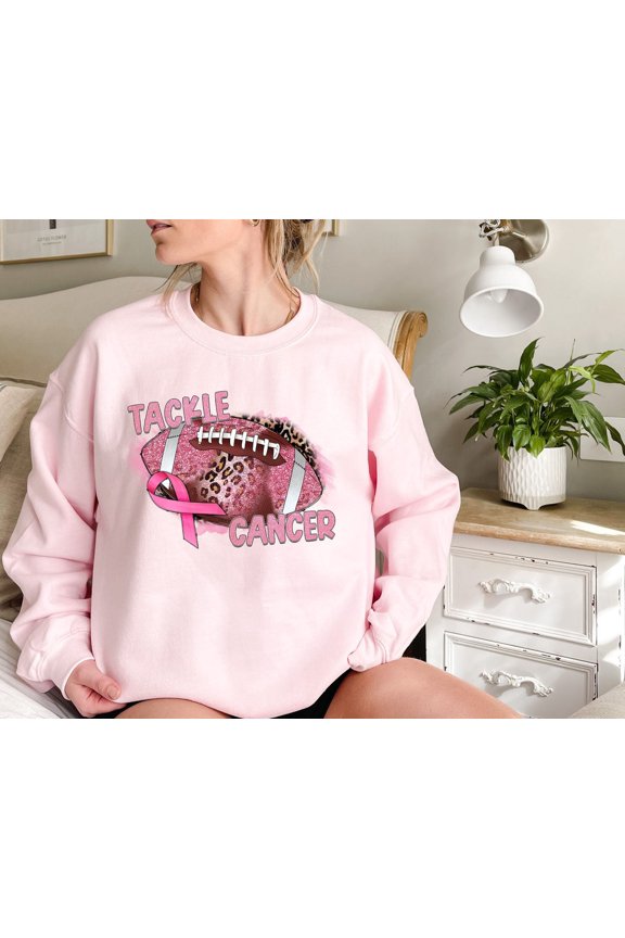 Tackle Sweatshirt, Football, Cancer Awareness, Cancer Patient Gift, Pink Ribbon Tshirt, Cancer Care Women Gift All Size S-5XL