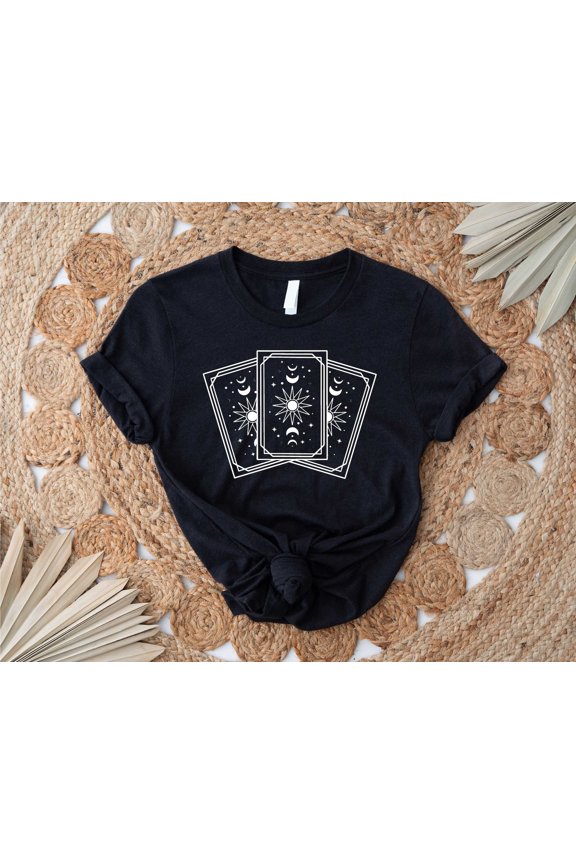 Tarot Card T-Shirts, Cat Moon Graphic Tees, Gift For Her, Celestial Crewneck Sweatshirt, Mystical Tshirts, Shirts For Women, Witch Clothing All Size S-5Xl