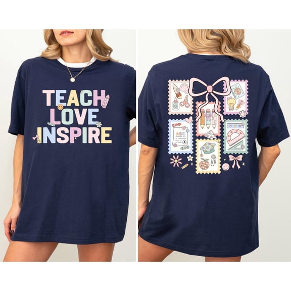 Simple Fit Teach Love Inspire Shirt, Coquette Teacher Bow Shirt, Retro Teacher Shirt, Back to School Shirt, Teacher Appreciation Tee, Teacher Day Gift All Size S-5XL