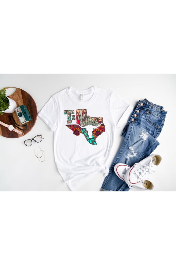 Texas Map Shirt: Serape Boho Style, Texas Lover Gift All Size S-5Xl